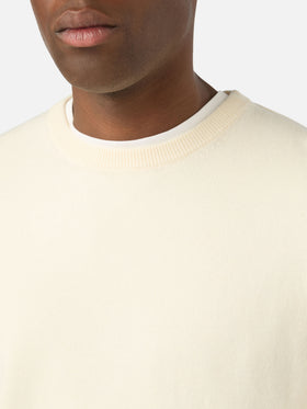Maglia girocollo Regent bianco panna in misto lana merino e cashmere