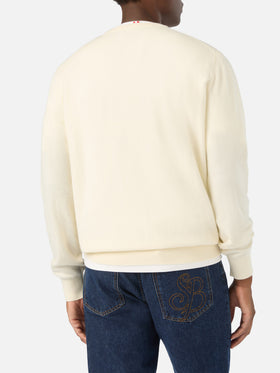 Maglia girocollo Regent bianco panna in misto lana merino e cashmere