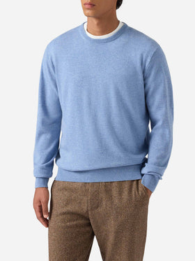 Maglione Regent in lana merino e cashmere azzurro polvere