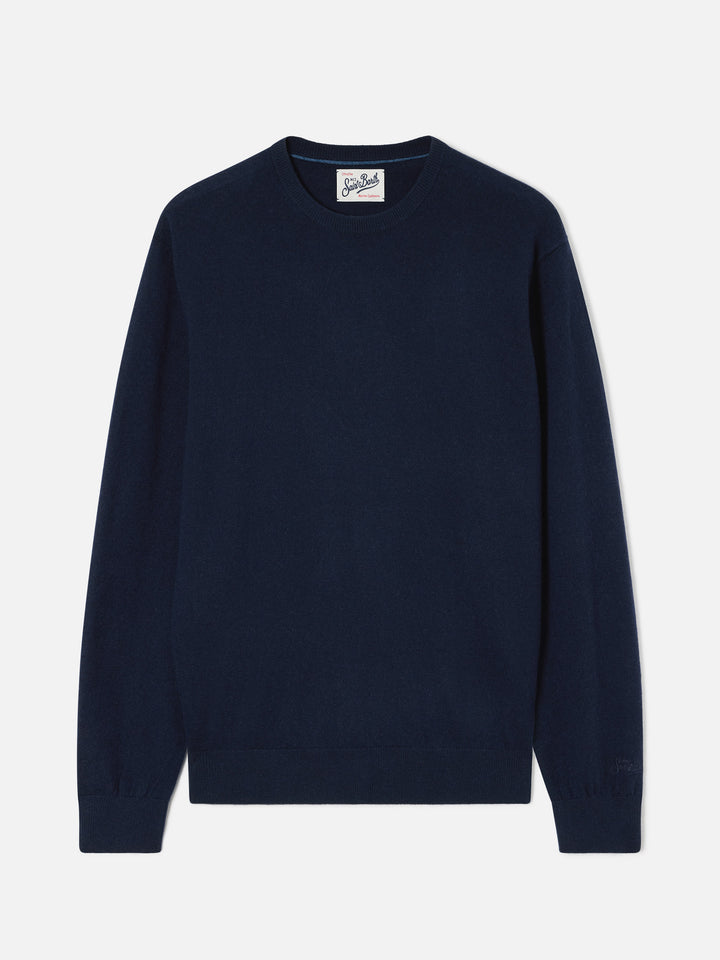 Navy blue Regent Rundhalspullover aus Merinowolle und Kaschmirmischung 