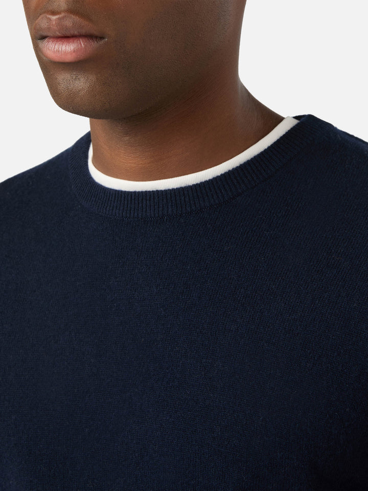 Jersey de cuello redondo Regent en mezcla de lana merino y cachemira Navy blue 