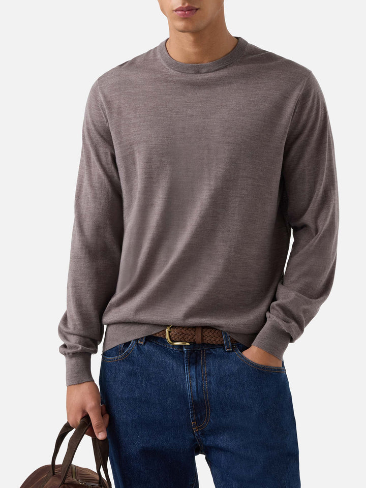 Beige Regent merino wool crewneck