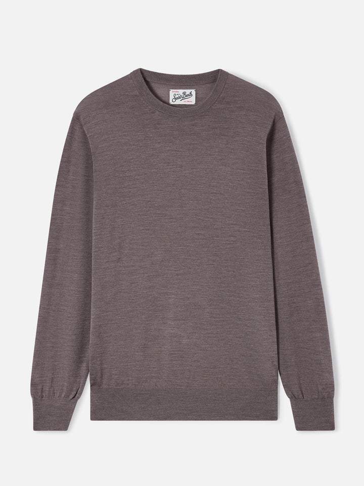 Beige Regent merino wool crewneck