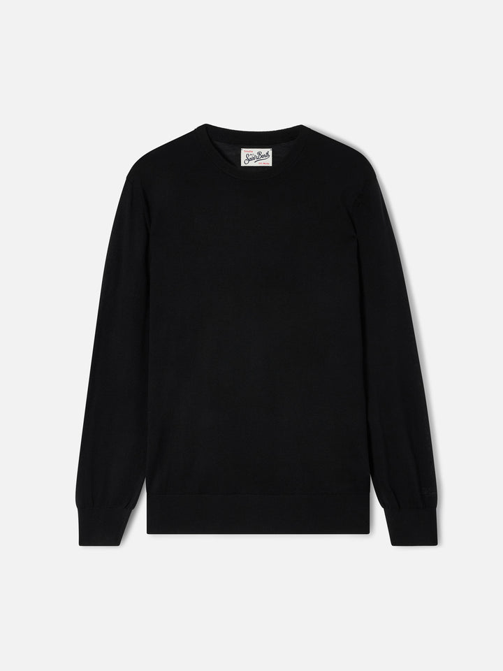 Jersey de cuello redondo Regent en Merino negro 