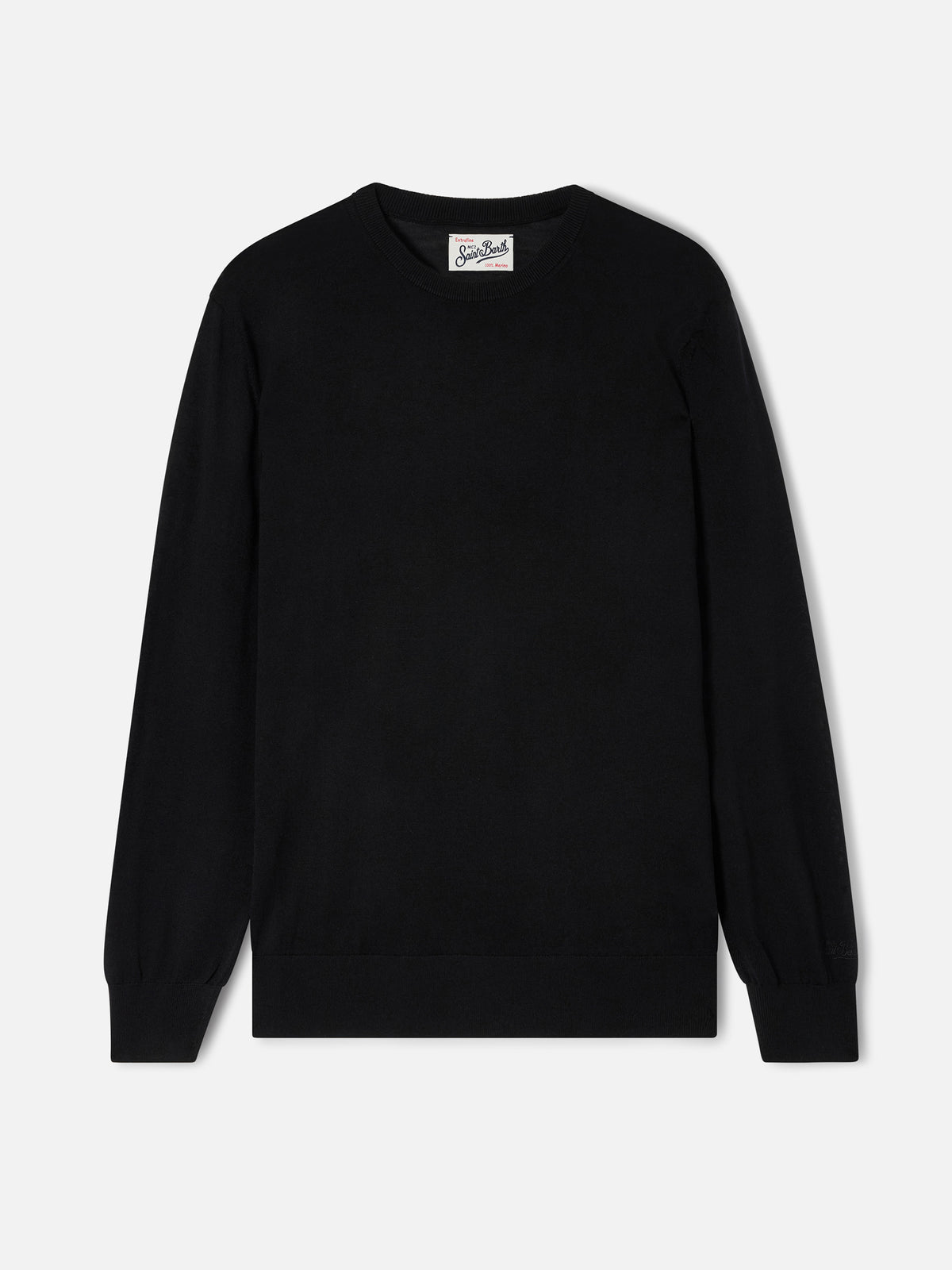 Maglia girocollo Regent nera in lana merino