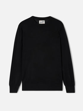 Maglia girocollo Regent nera in lana merino