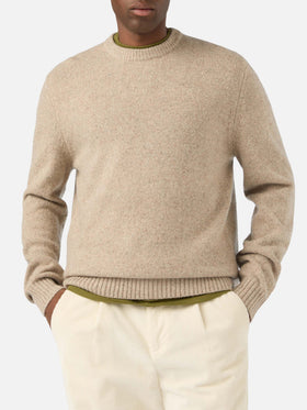 Khaki Regent wool blend Donegal knit crewneck