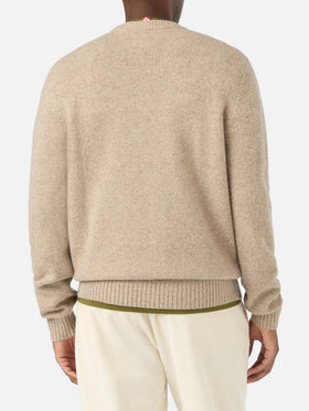 Khaki Regent wool blend Donegal knit crewneck
