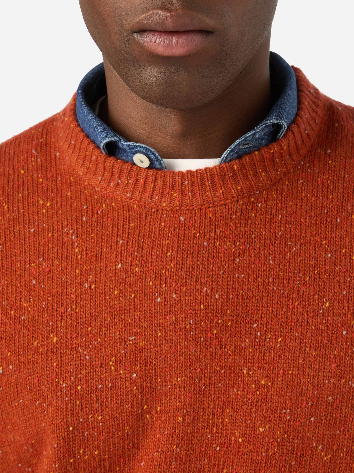 Pull col rond en maille Donegal mélangée laine Orange Regent 