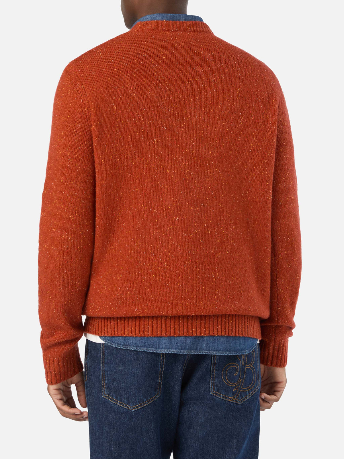 Pull col rond en maille Donegal mélangée laine Orange Regent 