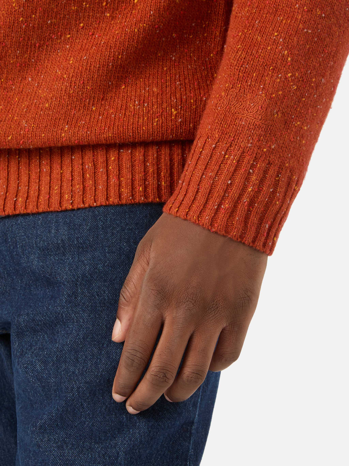 Pull col rond en maille Donegal mélangée laine Orange Regent 