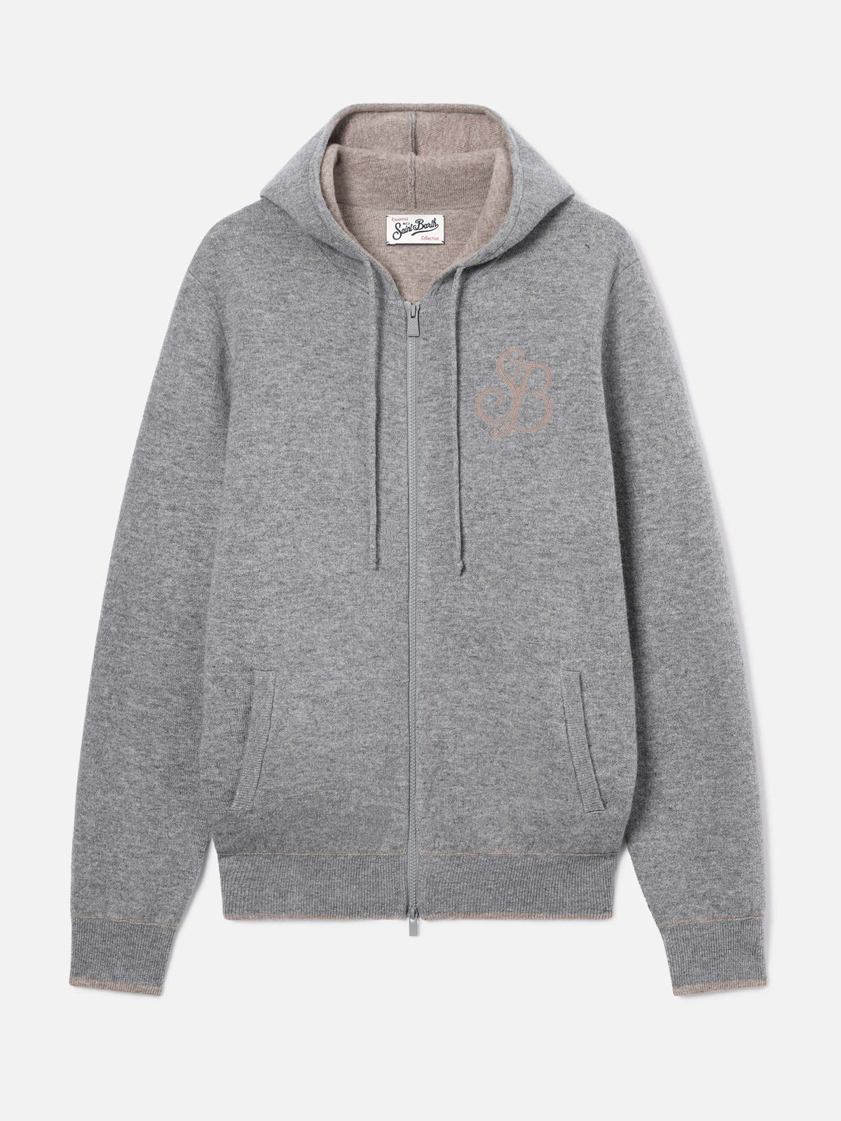 Grey Ridge wool hooded knit with SB Legacy monogram