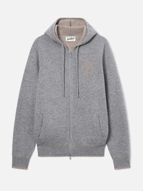 Grey Ridge wool hooded knit with SB Legacy monogram