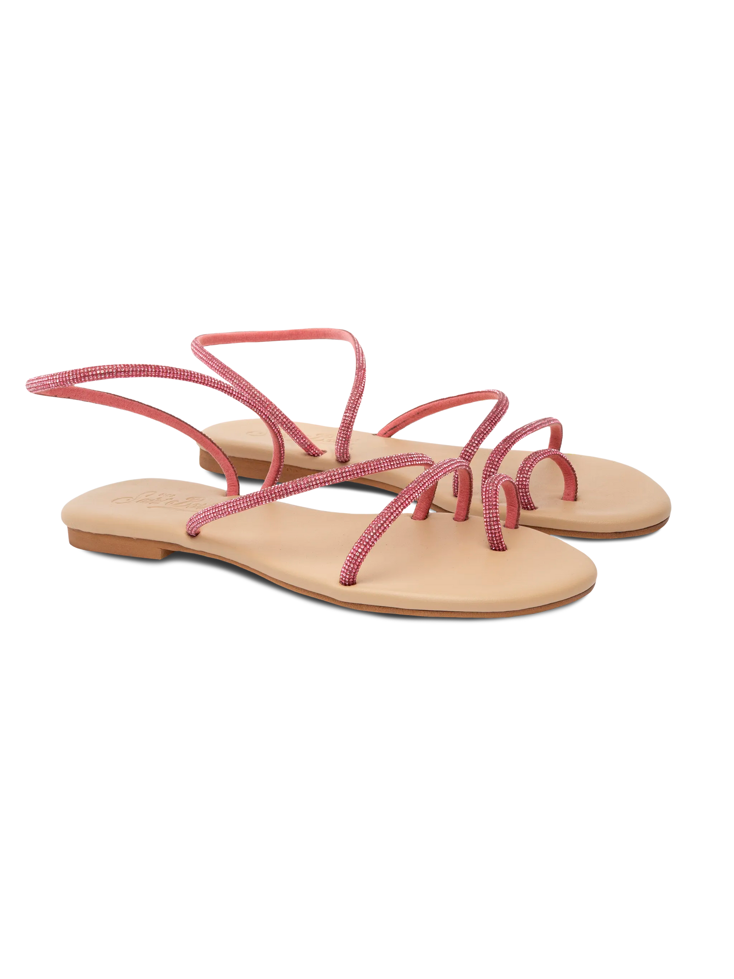 Flat Ring Sandals with fuchsia rhinestones