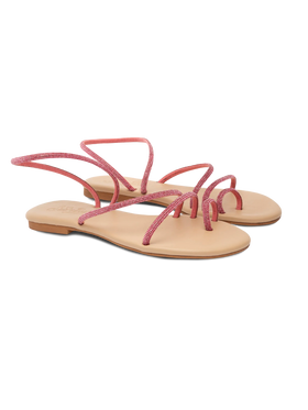 Flat Ring Sandals with fuchsia rhinestones