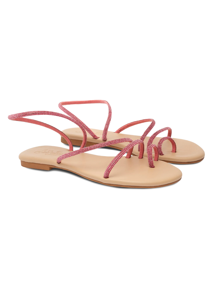 Flat Ring Sandals with fuchsia rhinestones