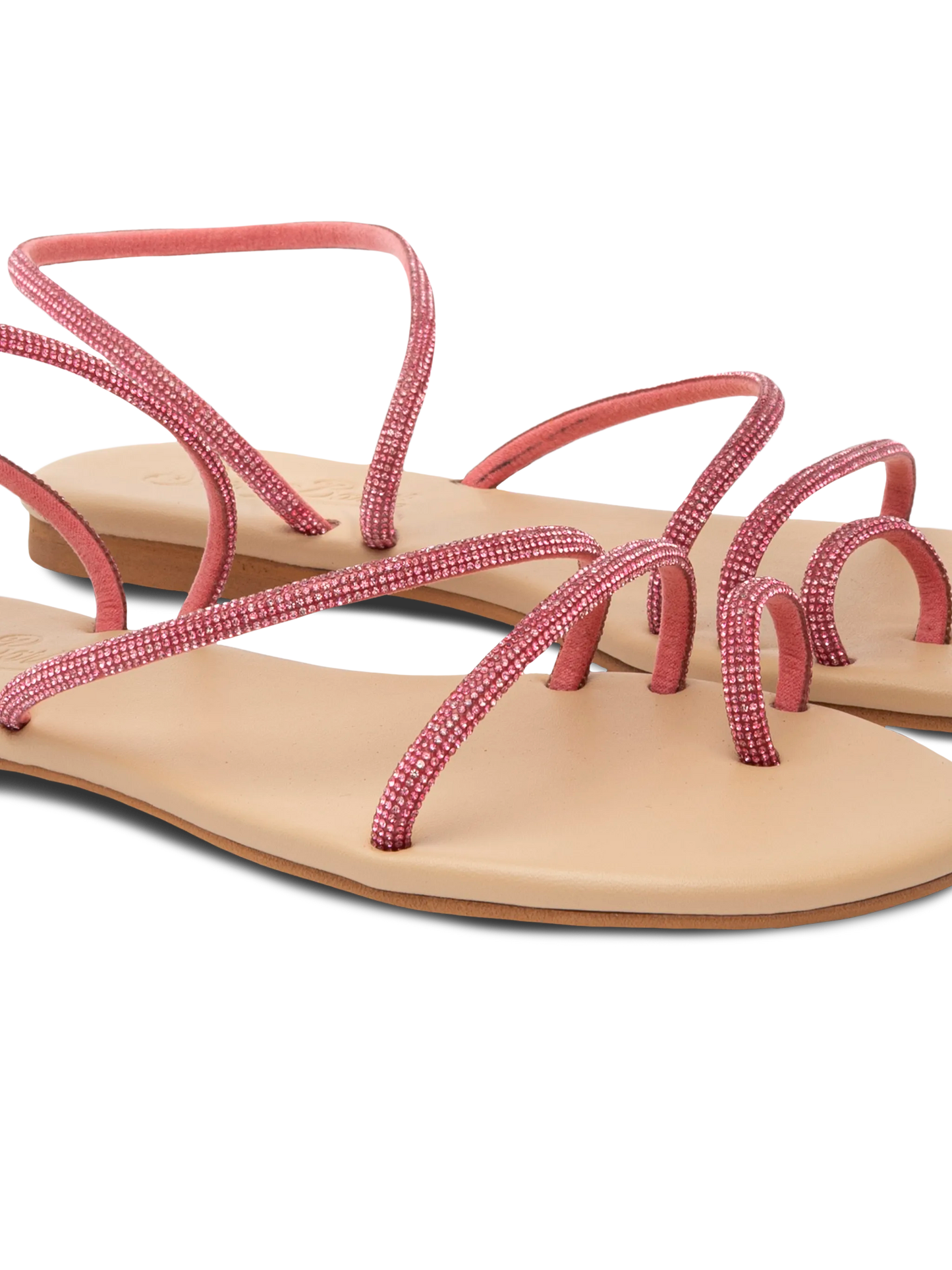 Flat Ring Sandals with fuchsia rhinestones