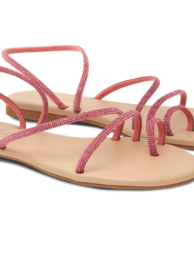 Flat Ring Sandals with fuchsia rhinestones