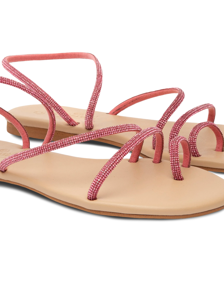 Flat Ring Sandals with fuchsia rhinestones