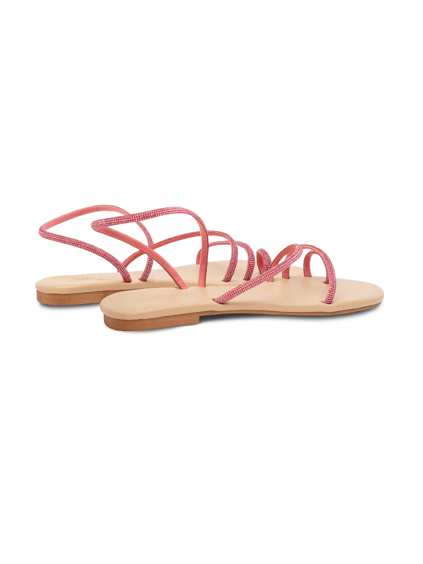 Flat Ring Sandals with fuchsia rhinestones