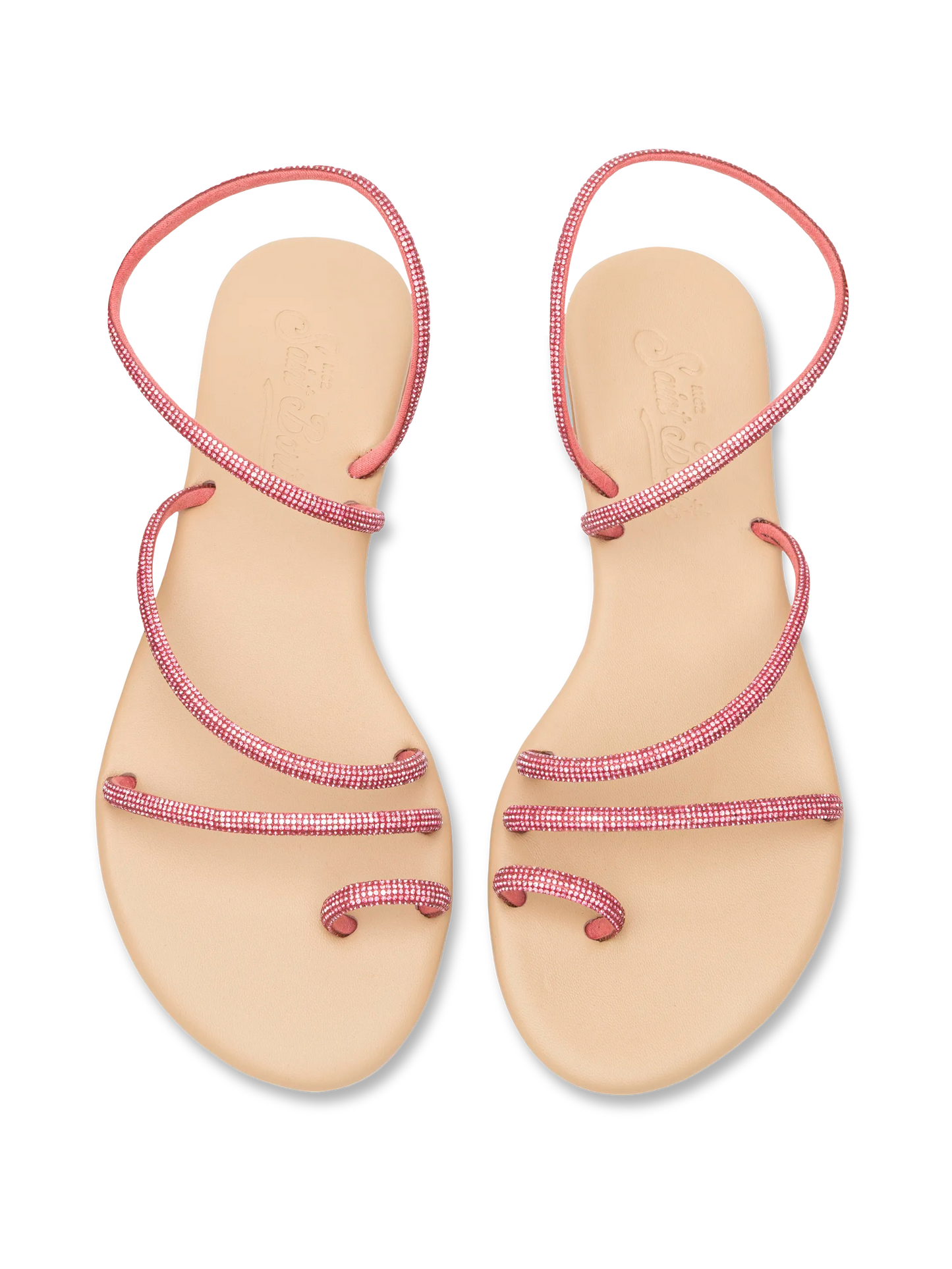 Flat Ring Sandals with fuchsia rhinestones