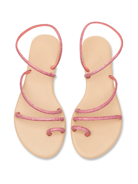 Flat Ring Sandals with fuchsia rhinestones