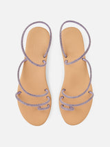 Flat Ring Sandals with lilac rhinestones