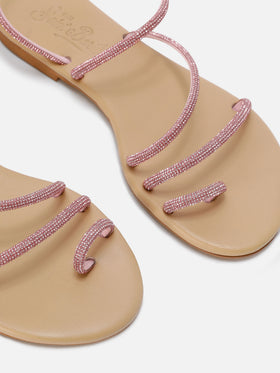 Ring sandals with pink rhinestones