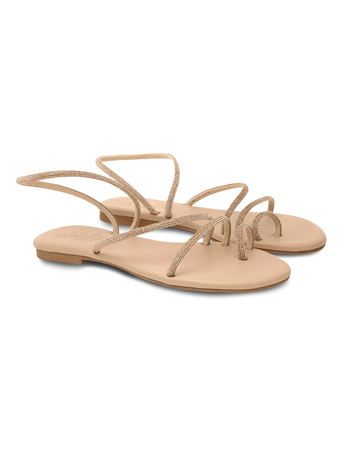 Flat Ring Sandals with beige rhinestones