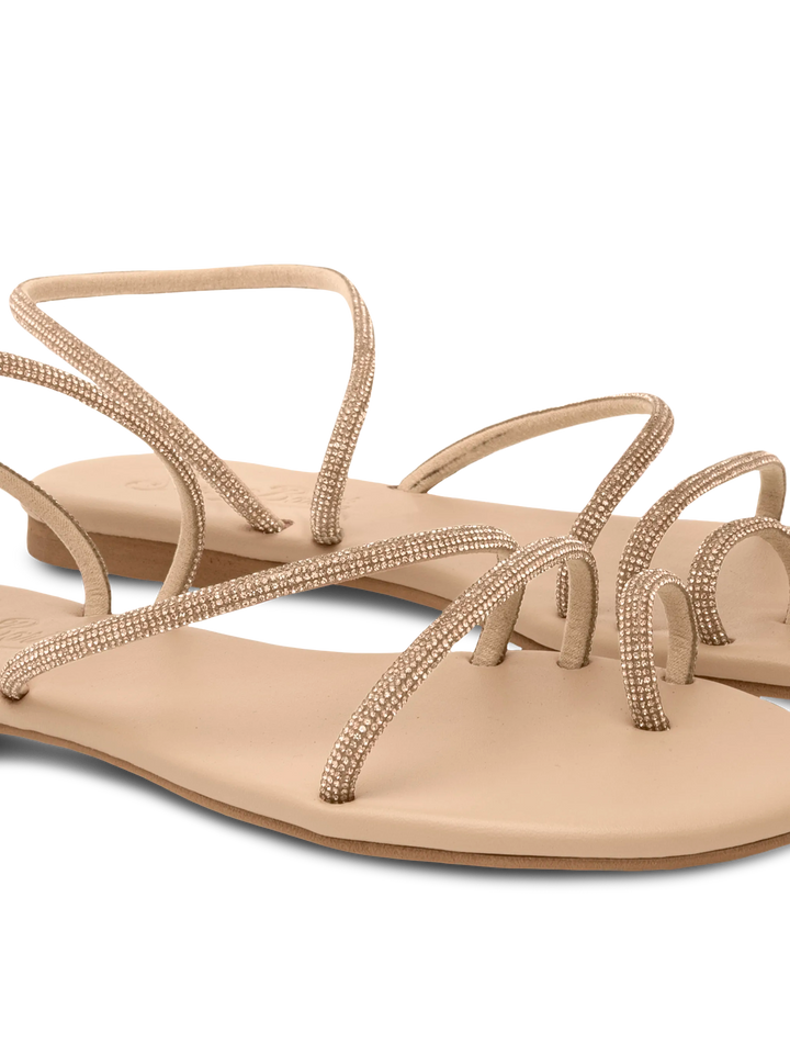 Flat Ring Sandals with beige rhinestones