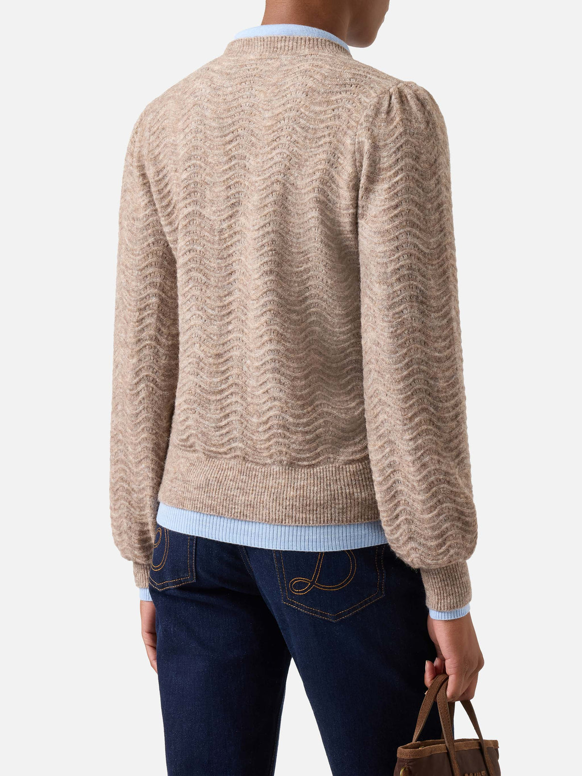 Jersey de cuello redondo Nut Marienne en suave mezcla de lana de alpaca con punto ondulado 