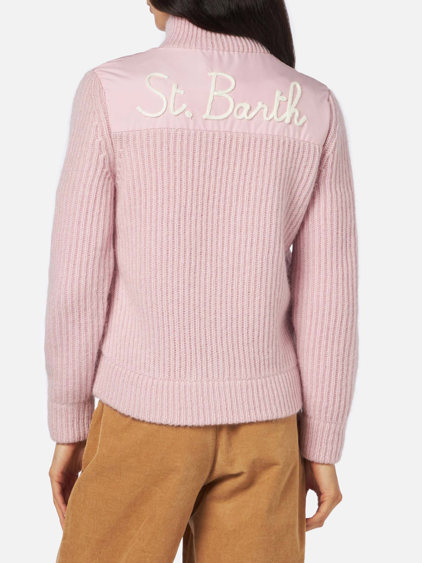 Woman  padded jacket with knitted sleeves