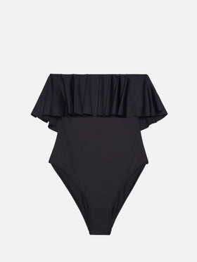 Roxy black one-piece swimsuit with flounce