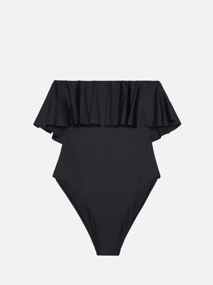 Roxy black one-piece swimsuit with flounce