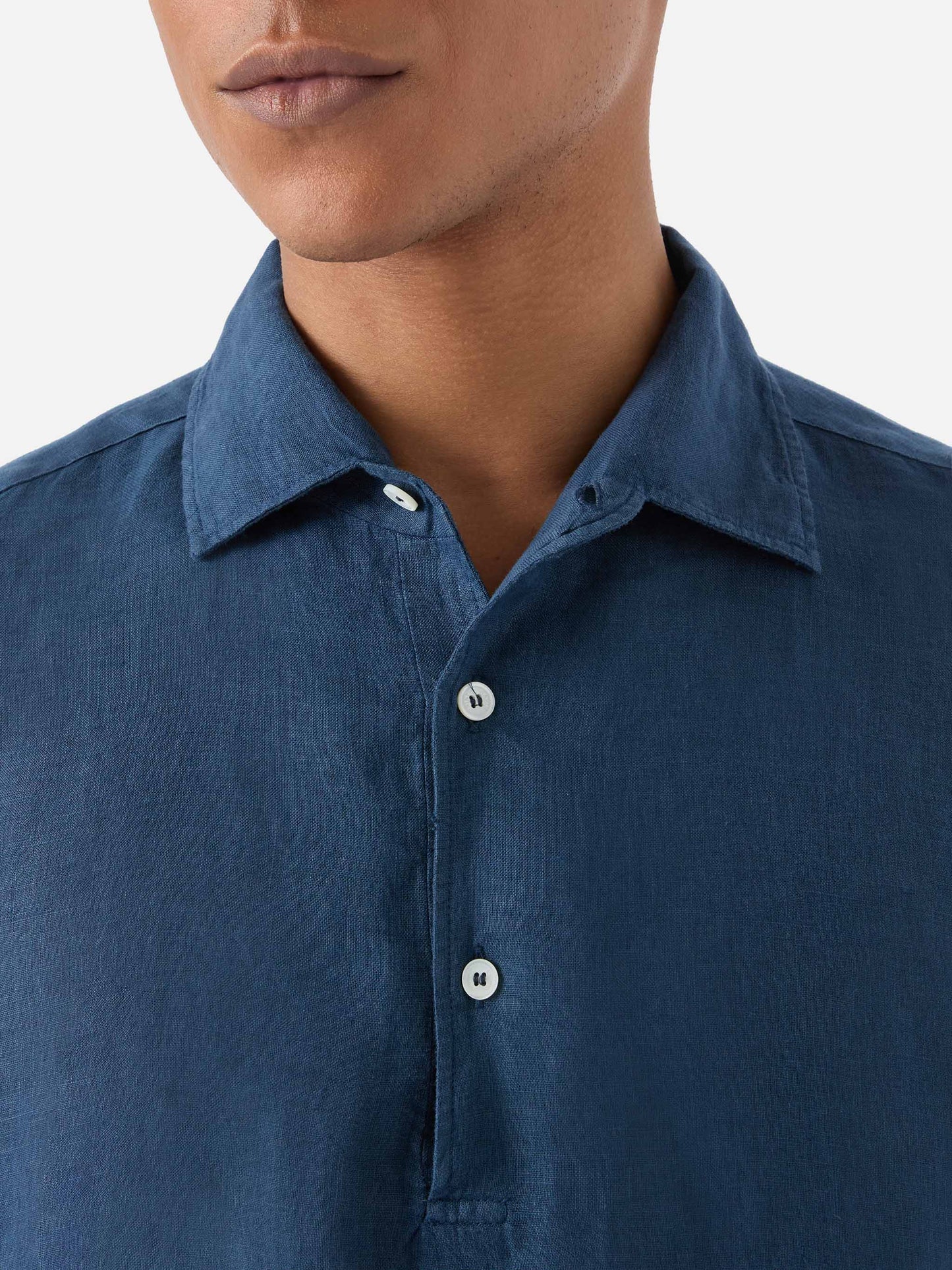 Long-sleeve Raphael linen polo navy blue
