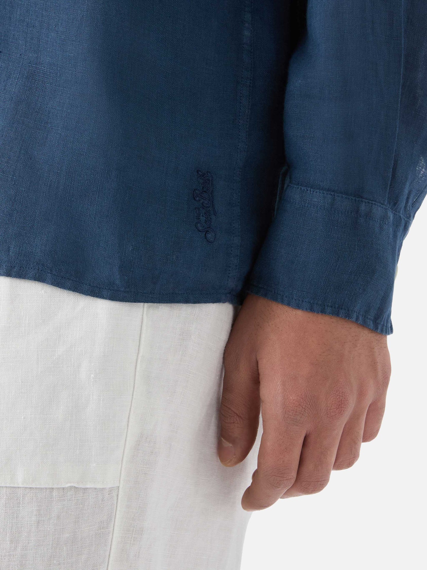 Long-sleeve Raphael linen polo navy blue