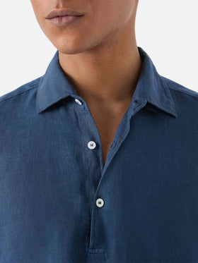 Polo Raphael in lino blu navy