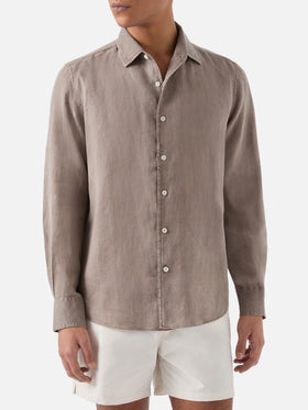 Brown Raphael shirt in pure linen