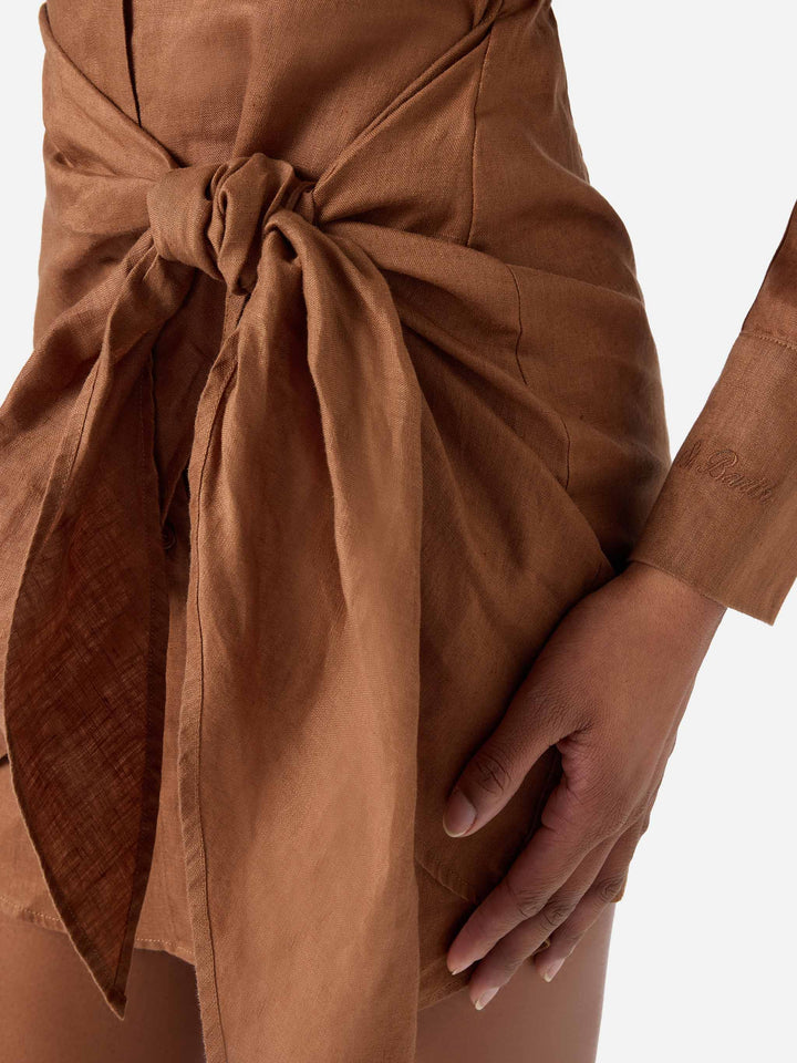 Short Ravi dress in brown linen