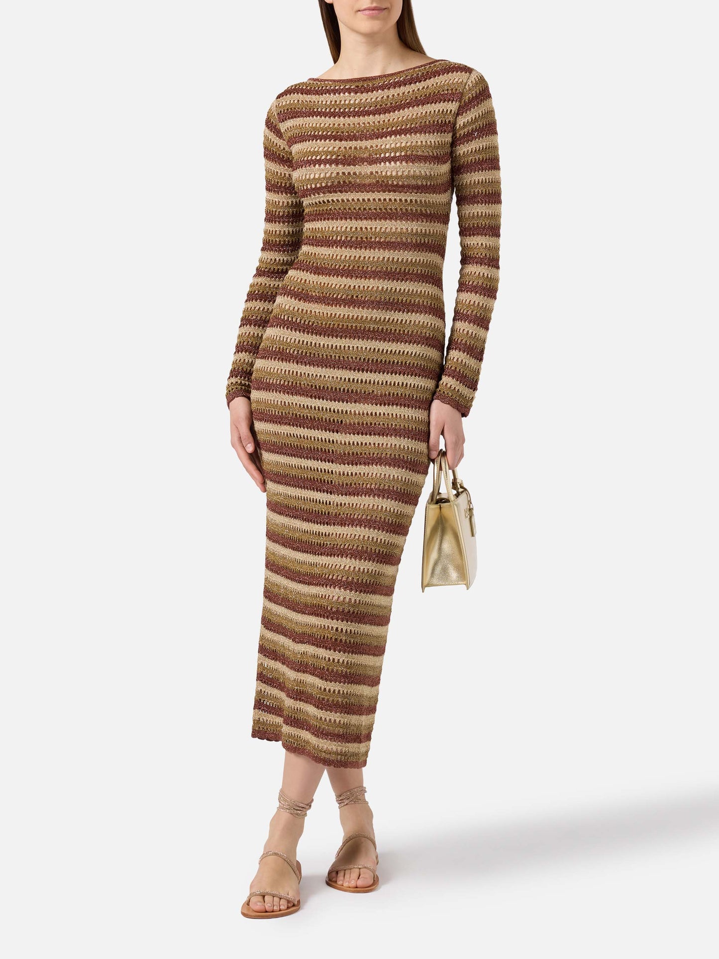 Long Robyn dress in striped crochet fabric