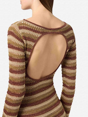 Long Robyn dress in striped crochet fabric