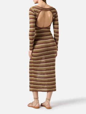 Long Robyn dress in striped crochet fabric