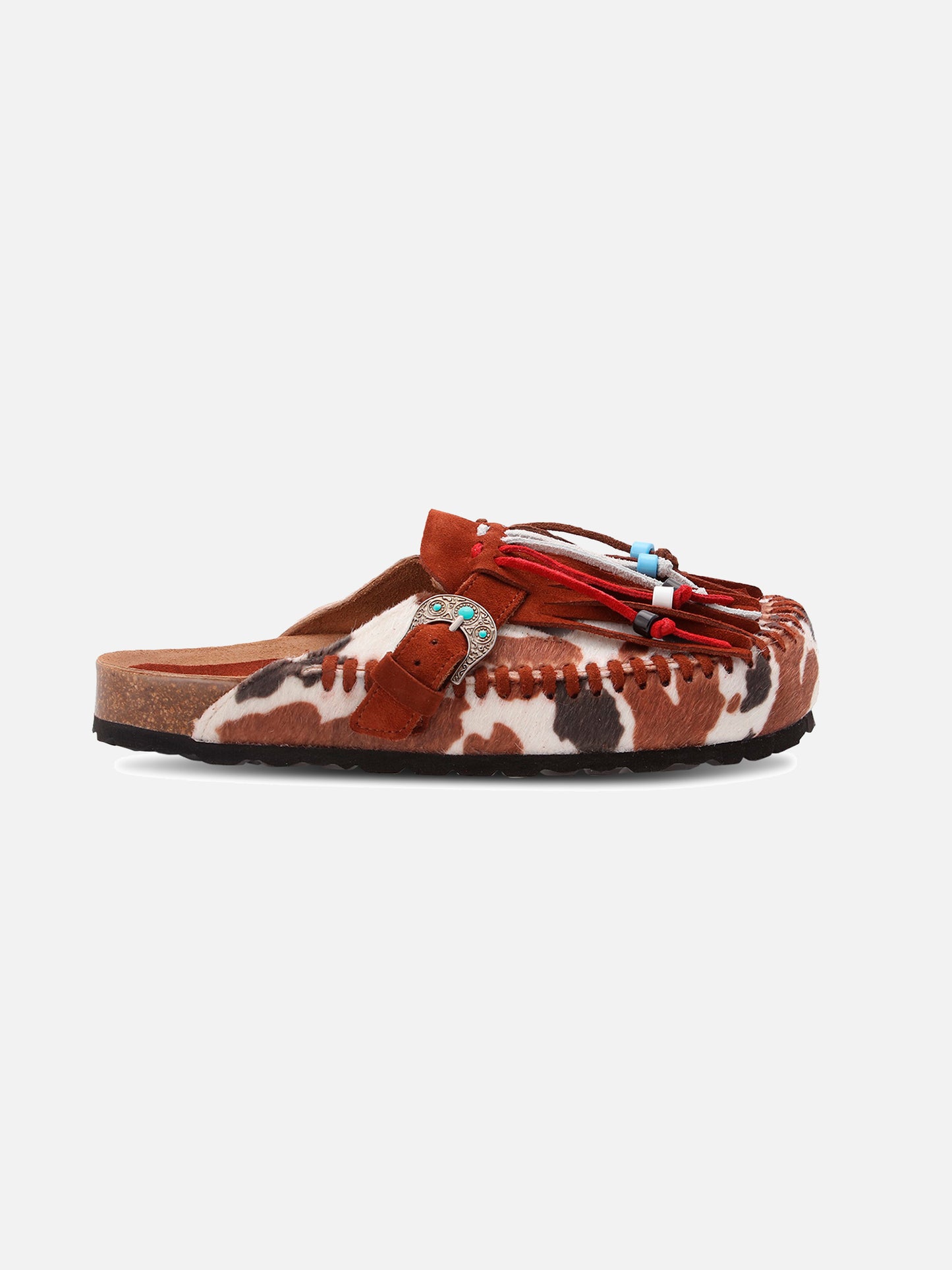 Caribe sandals in cow-print pony tail | TAJI SPECIAL EDITION