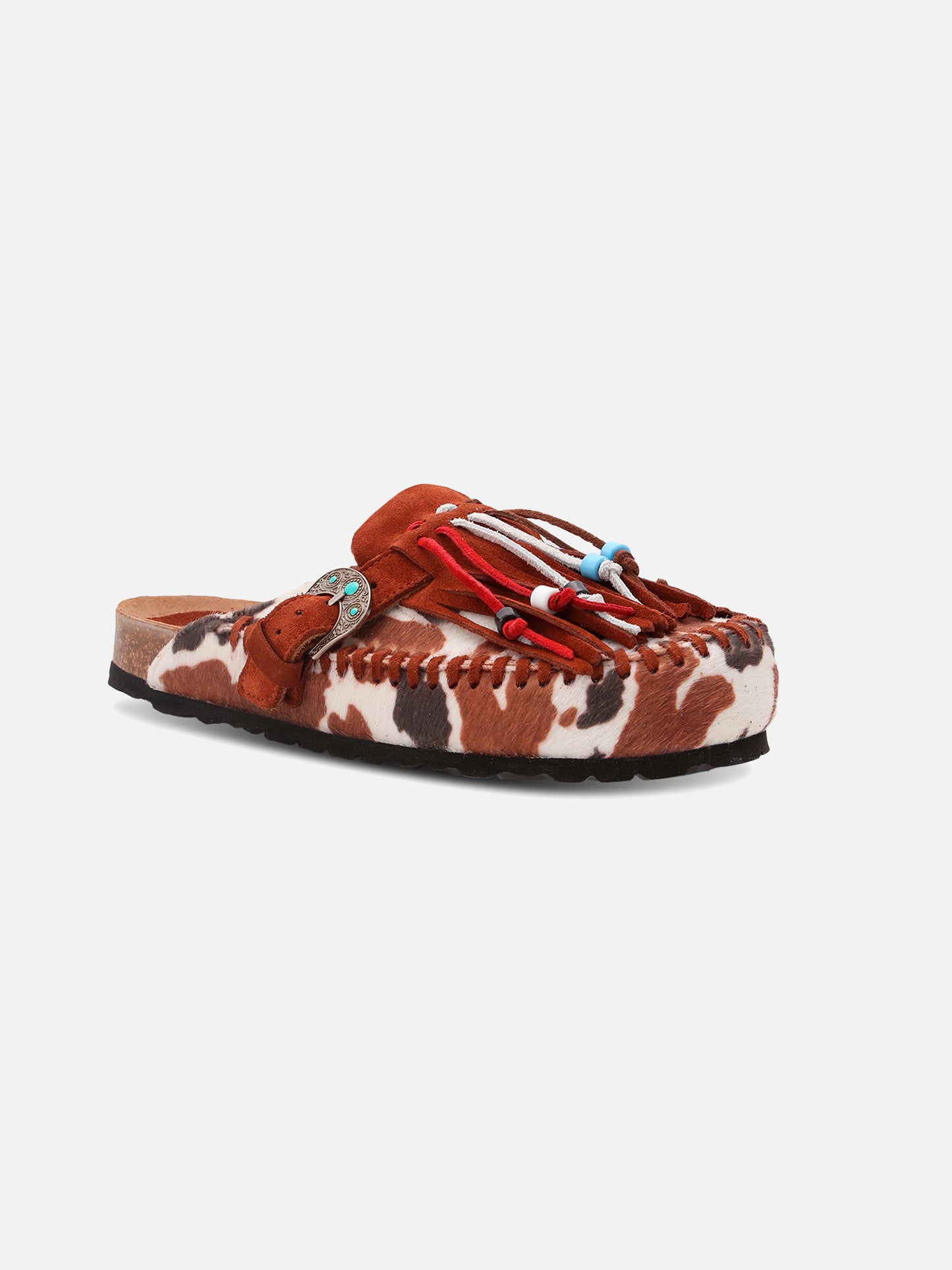 Caribe sandals in cow-print pony tail | TAJI SPECIAL EDITION