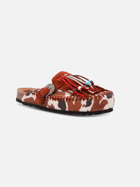 Caribe sandals in cow-print pony tail | TAJI SPECIAL EDITION