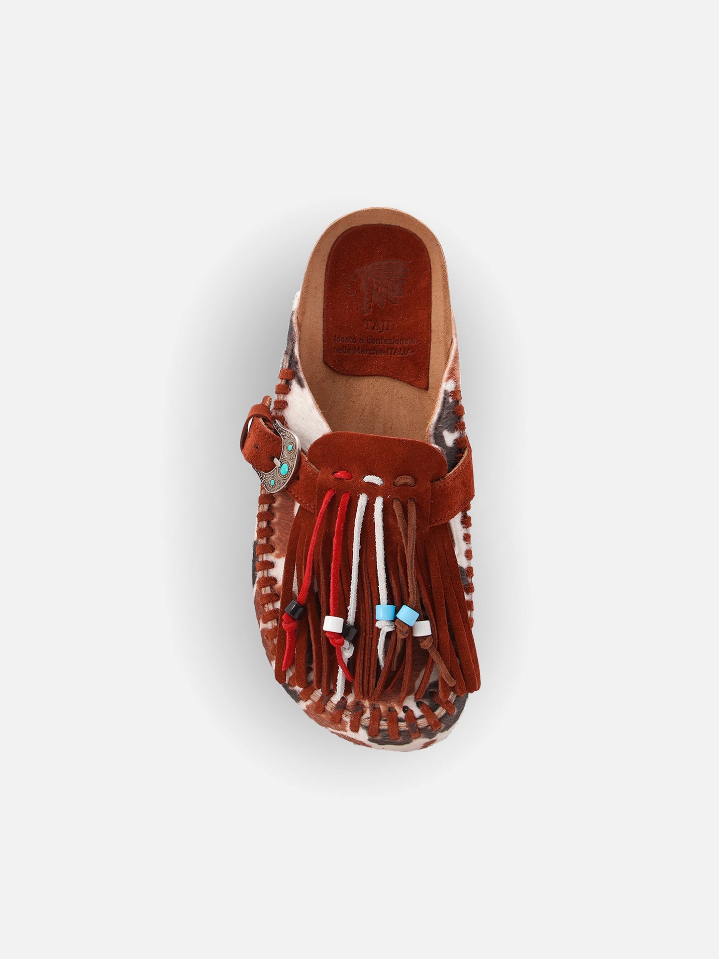 Caribe sandals in cow-print pony tail | TAJI SPECIAL EDITION