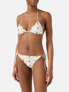 Sagittarius Miami bikini in panna sangallo with contrast embroidery