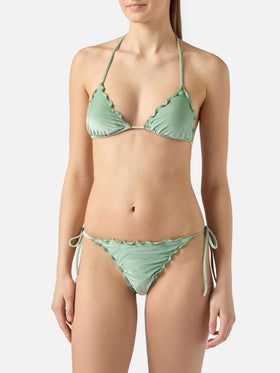 Bikini Sagittarius Miami in velluto argento e verde salvia