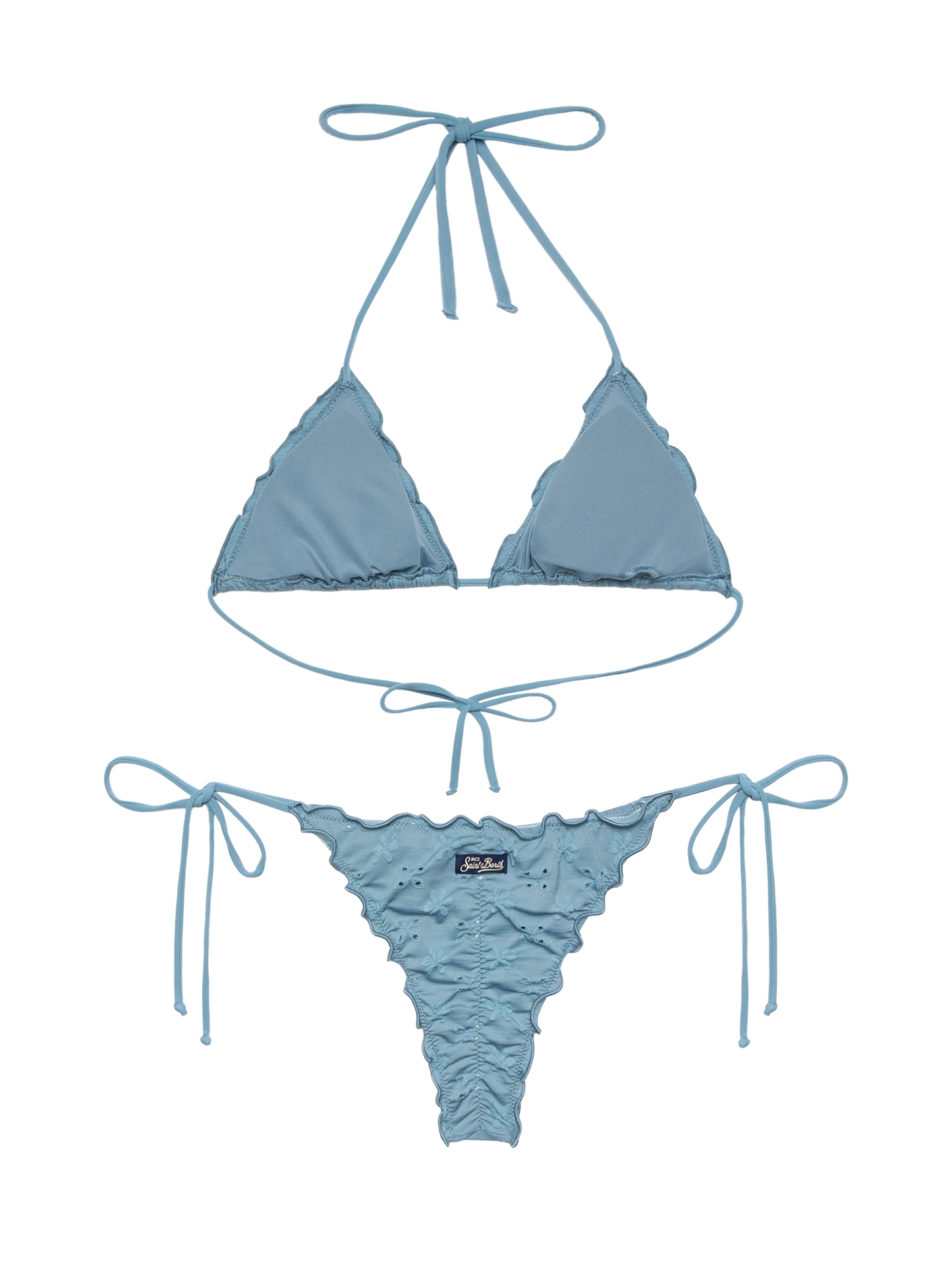 Miami Sangallo lace cheeky swim briefs - Sagittarius classic avio blue Sangallo lace triangle top - MC2 Saint Barth