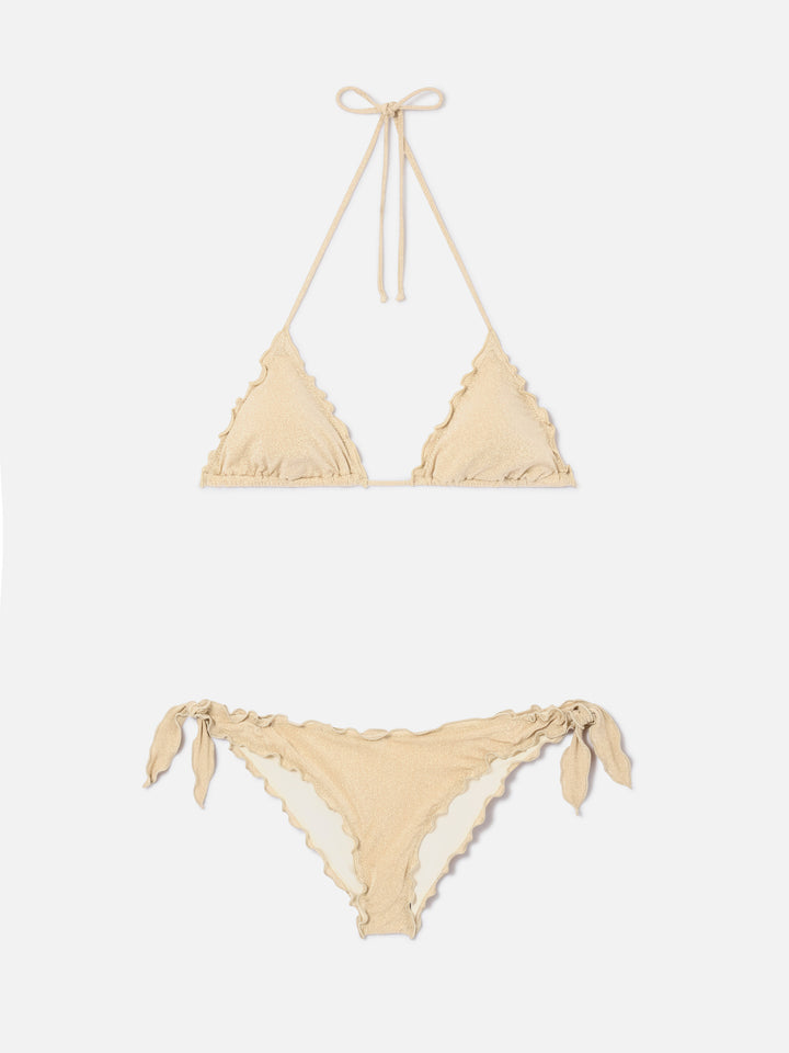 Bikini de triángulo clásico de lúrex dorado para mujer Sagittarius Moon 